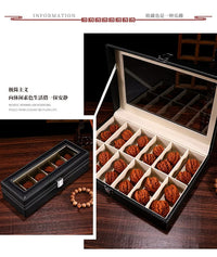 Black PU Leather Walnut Display Box with Transparent Lid, Dustproof, for Collectibles
