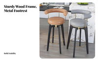 Wooden Stool with Woven Seat Rotating Bar Chair sturdy Wood Built-in Footrest for Families