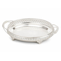 Mirrored Tray with Handles Openwork Decorative Tray Cutout edge Vintage-Retro Metal Serving Platter with Feet for Vanity, Living Room, Parties