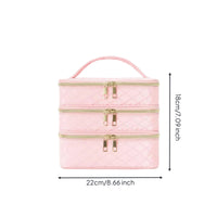 Double Zipper 3-Layer Makeup Case Multi-Purpose Portable Makeup Train Case Quilted Cosmetic Organizer for Women, Business Trip, Home