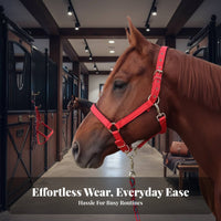 Horse Lead Halter Rust-Resistant Hardware Adjustable Nylon Horse Halter Reinforced Stitching Anti-Rubbing Design for Leading
