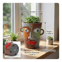 Resin Face Planter Unique Flower Pot Textured for Desk, Patio, Gardeners