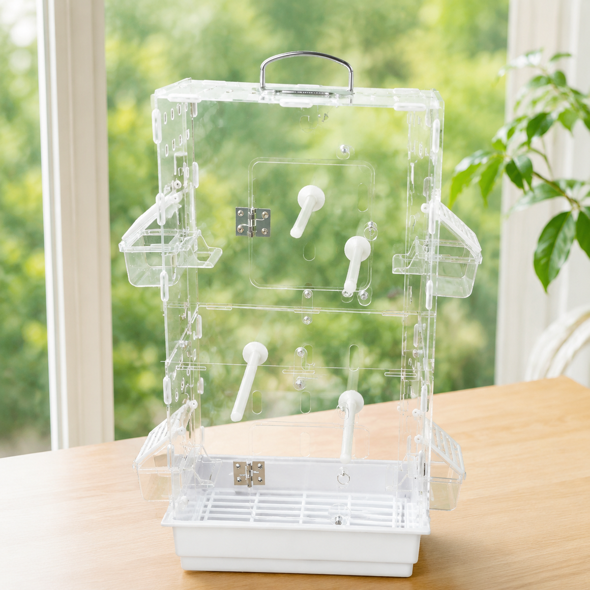 Double-Layer Acrylic Bird Cage Transparent Panoramic Display Cage for Photography and Observation