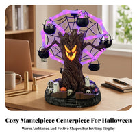 Spooky Tree Figurine with Observation | violet Illuminated Rim, Espeluznante, Halloween Tabletop Figurine, for Shelves