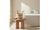 Sauna Bucket Sauna Tub Ladle Set Wooden Pail Metal Hoop Reinforcement Ergonomic Handle Convenient Storage Suitable for Home Sauna Wellness