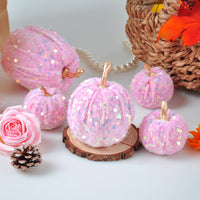 Shimmering Sequin Velvet Pumpkin Decoration for Thanksgiving, Foam, 7cm
