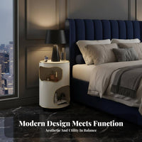 Round Nightstand with Storage alcove Space-Saving Round Tiered Cabinet for Bedroom