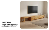 Solid Wood TV Cabinet Minimalist Design Extendable TV Stand Sturdy Build Rubberwood Media Cabinet for Homeowners, Apartment Dwellers, Bedroom, Home