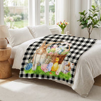 Easter Fleece Throw Blanket Soft Flannel Buffalo Check Bunny Bed Throw Watercolour Animal Print Spring Sofa Cover for Living Room Bedroom Kids Gift