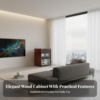 Wooden Amplifier Cabinet with Wheels Multi-layer Audio Component Stand Strong Load-bearing Media Storage Adjustable Shelves Suitable for Audiophiles Living Room