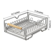 Carbon Steel Pull Out Dish Rack and Bowl Rack, Rectangular Double Layer Bowl and Plate Rack, Modern Minimalist Kitchen Drawer Organizer Shelf