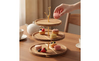 Wooden Display Stand with Metal Support Decorative 3 Layer Display Stand Tiered Serving Tray for Buffet