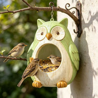 Owl Resin Bird Feeder for Outdoor Garden Hanging