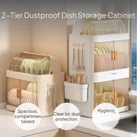 2-Tier Dish Storage Cabinet with Lid and Draining Rack