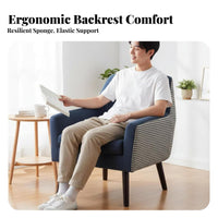 Nordic Aesthetic Upholstered Armchair High Backrest Upholstered Armchair with Wood Legs Mid-Century-Century Modern Design Single Sofa Thickly Cushisingled for Homeowners, Interior Designers, Study Room, Bedroom, Hotel Lobby, Reception Area