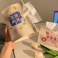 Leather Tissue Box with Inspirational Text, Modern Minimalist for Home