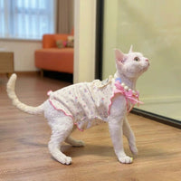 Cat Vest Tank Top Shirts Sleeveless Vest, Soft Breathable Polyester Floral Ruffle Strappy Neckline, Hairless Cat Clothes for Spring and Summer