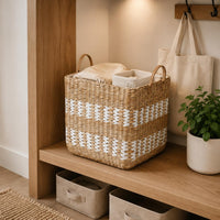 Woven Laundry Hamper Large Capacity Lined Storage Basket Rustic Style Storage Bin for Washroom