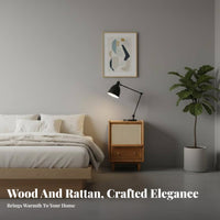 Single-Drawer Rattan Nightstand Minimalist Aesthetic Bedside Table for Students