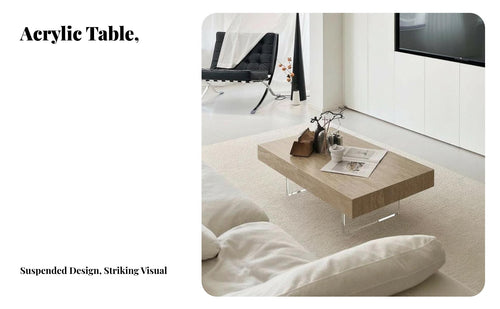 Minimalist & design Rectangular levitateing Table Modern Aesthetic levitateing Top Table Clear Acrylic Legs Home Furniture Small Space accommodating for Minimalism aficionados, Apartment Dwellers, Interior Designers, Living Room, Lounge Area, Office