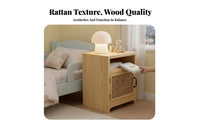Wooden Cabinet with Woven Door Minimalist Design Bedside Storage Cabinet