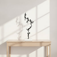 Acrobats Figure Matte Black Human-Figure Composition Minimalist Sculpture with Marble Base for Living Room, Tv Cabinet, Bookshelf