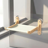 Cat Bed and Climbing Frame with Shelves and Perch, Wall Mounted Suction Cups Wood Furniture for Large Indoor Cats and Kittens Playing Climbing