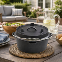 Dutch Oven with Bail Handle Campfire Pre Seasoned Iron Cooking Vessel with Lid Pre Seasoned Cooking Pot for Campers, Camping