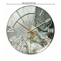 Round Marble Wall Clock Gold Roman Numerals Round Glass Wall Clock Silent Home Decor for Office