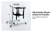 Hand-Crank Folding Patient Lift Padded Manual Transfer Lift Wheeled Medical Equipment Four Casters for Home Care, Nursing Transfers