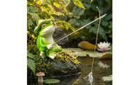 Seated Frog Ornament Fishing Rod Frog Figurine Raised Eyes for Balcony