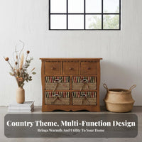Rustic Design Cabinet with Woven Baskets Multi-Functional Freestanding Tower with Woven Baskets long-lasting Construction Accent Chest for Homeowners, Renters, Parents, Living Room, Bedroom, Entryway, Hallway
