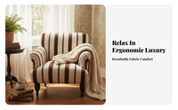 Striped Wooden Armchair Sturdy Wood Frame Striped Upholstered Armchair Designer Look Space-Saving Design for Living Room