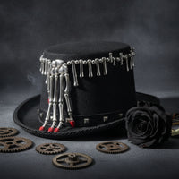 Top Hat with Skeleton Hand Steampunk Felt Top Hat Black Cosplay for Cosplayers, Themed Parties