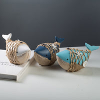 Mediterranean Rope Net Whale Decorative Wooden Figurine