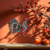 Metal Cockerel Wall Decor Easy to Hang Metal Cockerel Wall Art Colorful House Decoration for Entryway, Porch