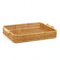 Woven Tray Basket with Handles Rustic Rectangular Serving Tray Long-Lasting