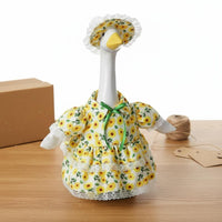 2 Pieces Floral Goose Dress Set Country Design Lawn Ornament Apparel Lace Trim