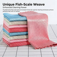 Microfibre Cloth and Super Wipe Bathroom Drying Cloth, Fish Scale Microfiber Cloths for Glass, No Residue Cloth, Washable and Oil-Resistant
