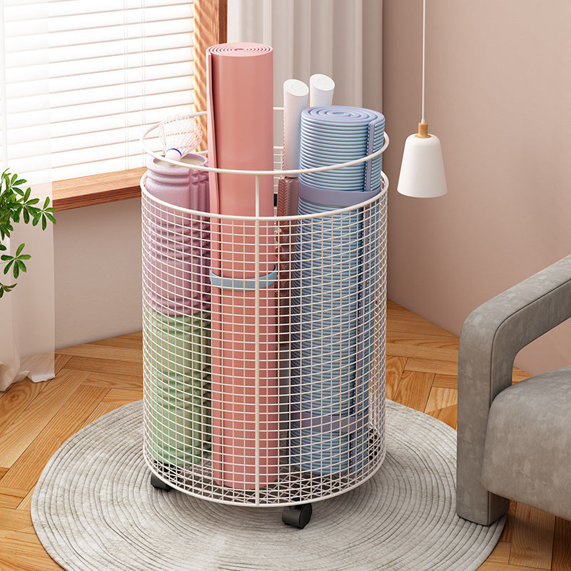 Yoga Mat Storage Basket with Wheels, Fitness Equipment Storage Rack, Foam Roller Storage Tube, Round Storage Rack