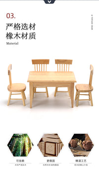 1:12 Scale Miniature Wooden Table and Chair Set for Dollhouse Kitchen