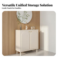 Fluted Glass Partition Cabinet Large Capacity Storage Multi-Functional Beverage and Footwear Storage Unit Easy to Clean Cream Design Entryway