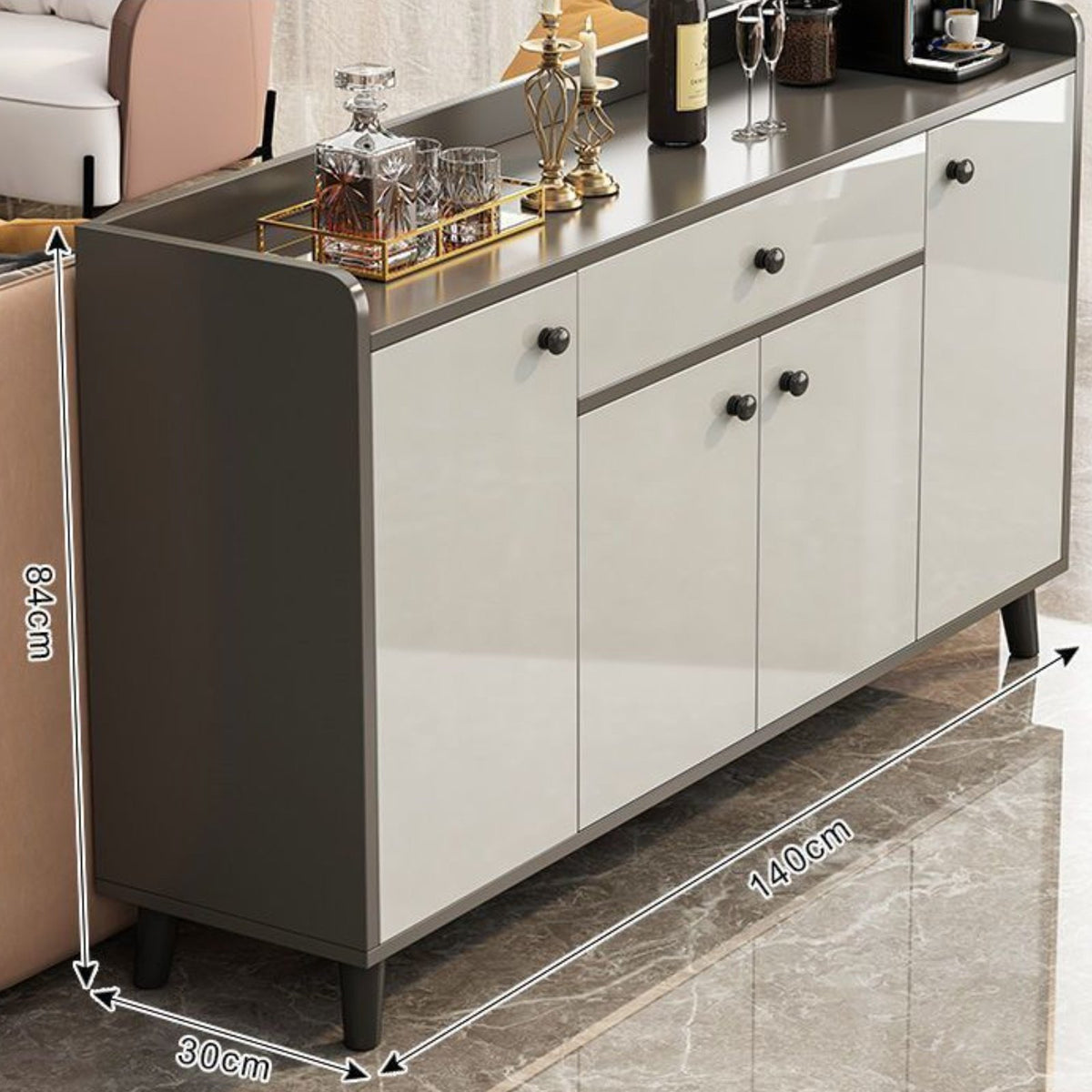 Coffee Bar Cabinet with Dining Room Buffet Household Furniture Kitchen Storage Console and Enclosed Compartments Featuring Sleek Modern Design Suitable for Entryway Living Room Home Organization