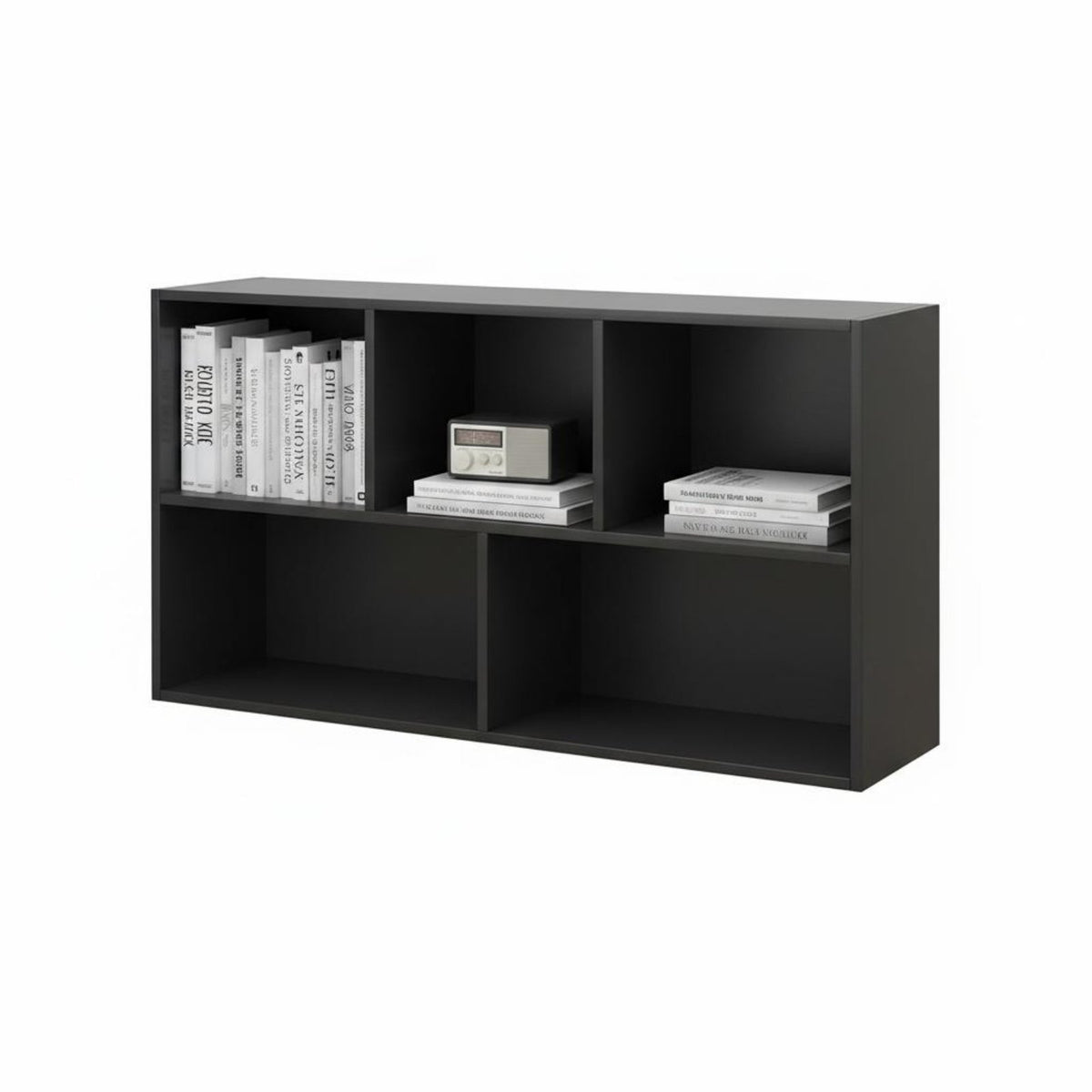 Black Grid Bookcase Multipurpose Modular Cube Storage Organizer with Engineered Wood Material and Open Design Suitable for Renters Homeowners Balcony Bedroom Entryway