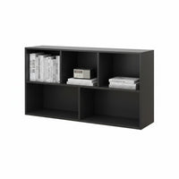 Black Grid Bookcase Multipurpose Modular Cube Storage Organizer with Engineered Wood Material and Open Design Suitable for Renters Homeowners Balcony Bedroom Entryway