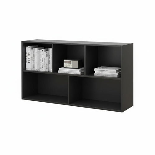 Black Grid Bookcase Multipurpose Modular Cube Storage Organizer with Engineered Wood Material and Open Design Suitable for Renters Homeowners Balcony Bedroom Entryway