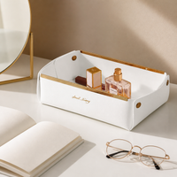 Faux Leather Storage Tray, Foldable Sundries Organizer Tray, Luxury Printed Bedroom Vanity Tray, Multifunctional Desk Storage for Cosmetics & Snacks