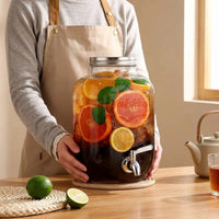 Water Dispenser and Drink Dispenser with Handle, Juice Dispenser with Metal Stand, Beverage Dispenser with Screw Lid for Home Bar Party Use