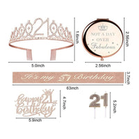 5 Pieces Numbered Birthday Crown Sash Kit Adjustable Fit for Girls