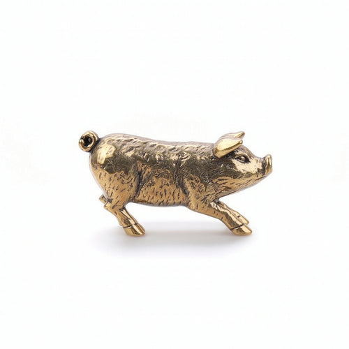 Brass Pig Figurine Antique-Finish Brass Pig Miniature for Collectors